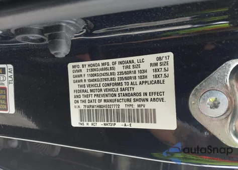2017 Honda Cr-V Ex-L/Ex-L Navi from USA, damaged, VIN 7FARW1H80HE027772